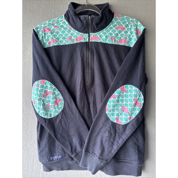 Simply Southern Women’s Pullover Sweatshirt Size Small Mid zip Navy Teal Pink - Picture 1 of 8